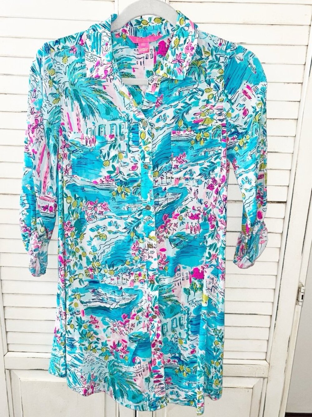 Lilly Pulitzer Natalie Cover-up XS Shirt Dress in Postcards from Positano